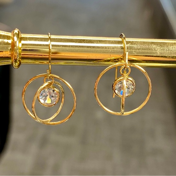 10k Yellow Gold 2 Carat Morganite Orbiting Dangle Saturn Rotating Drop Earrings - Picture 1 of 15